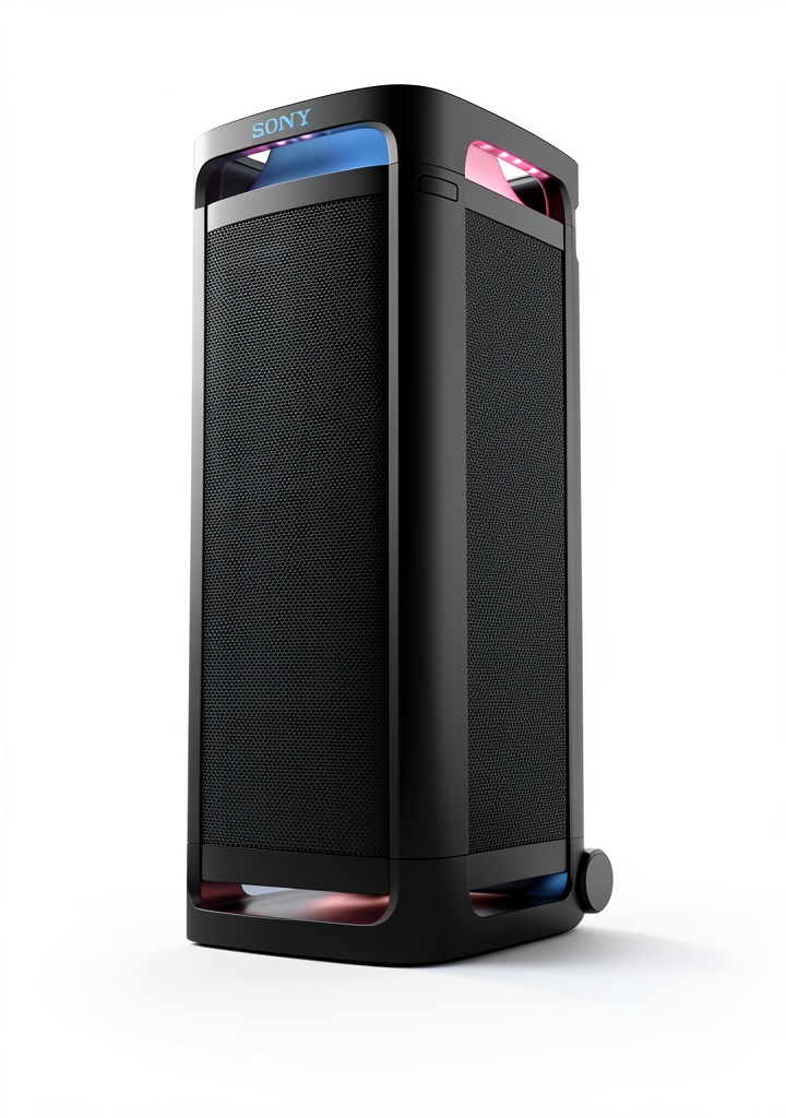 Portable speaker with 360° Party Light in a vibrant party setting