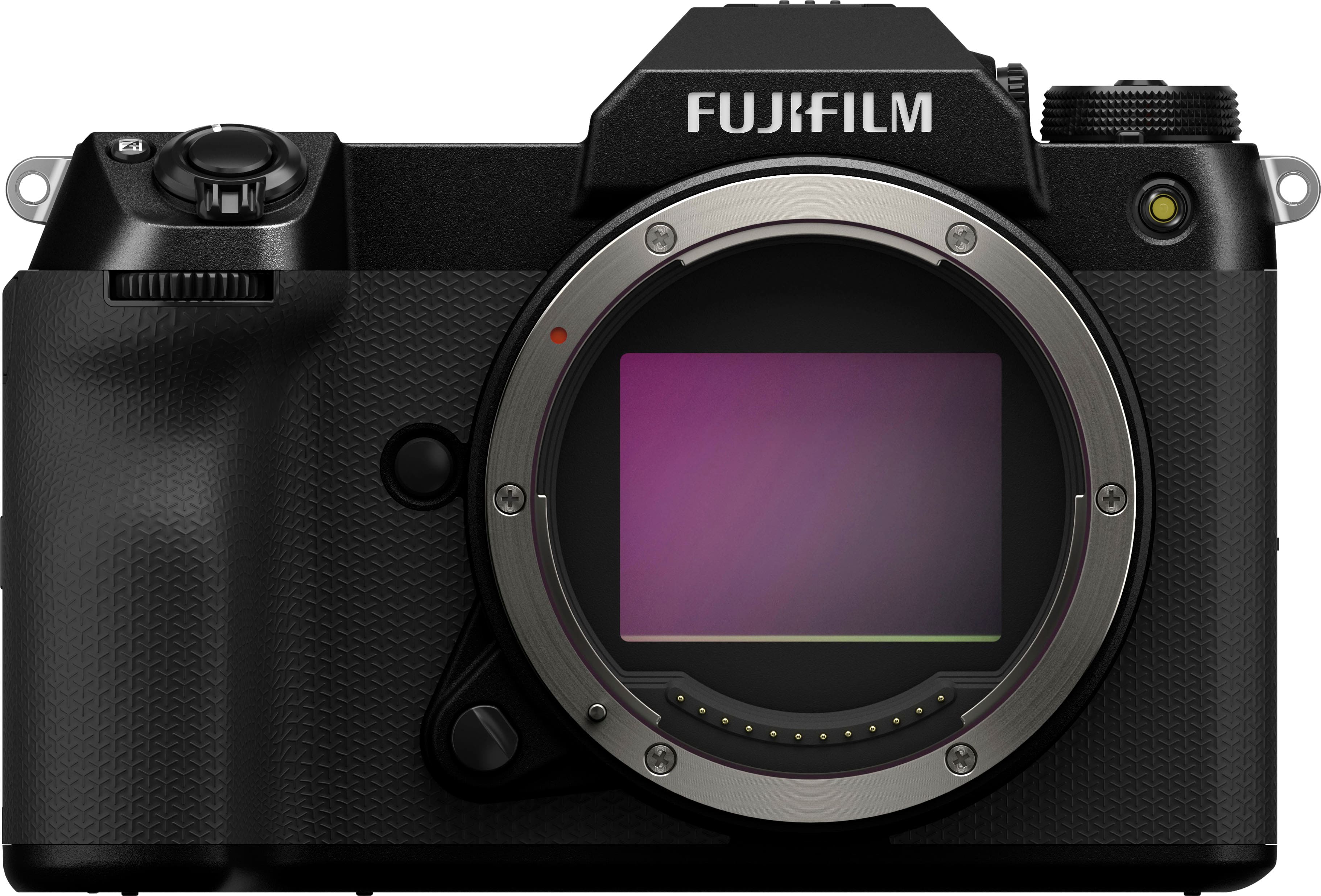 Fujifilm GFX100S II camera on a tripod in a studio setting