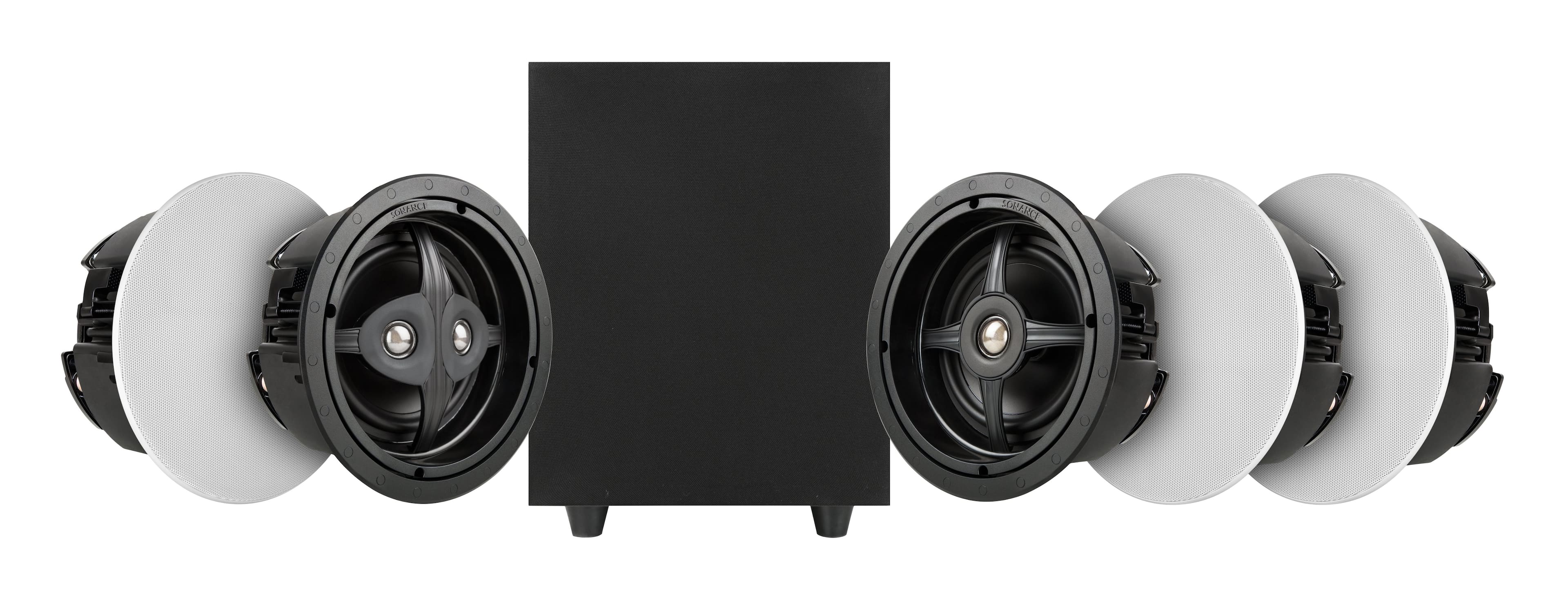 Sonance MAG5.1R in-ceiling speaker installed in a modern home theater