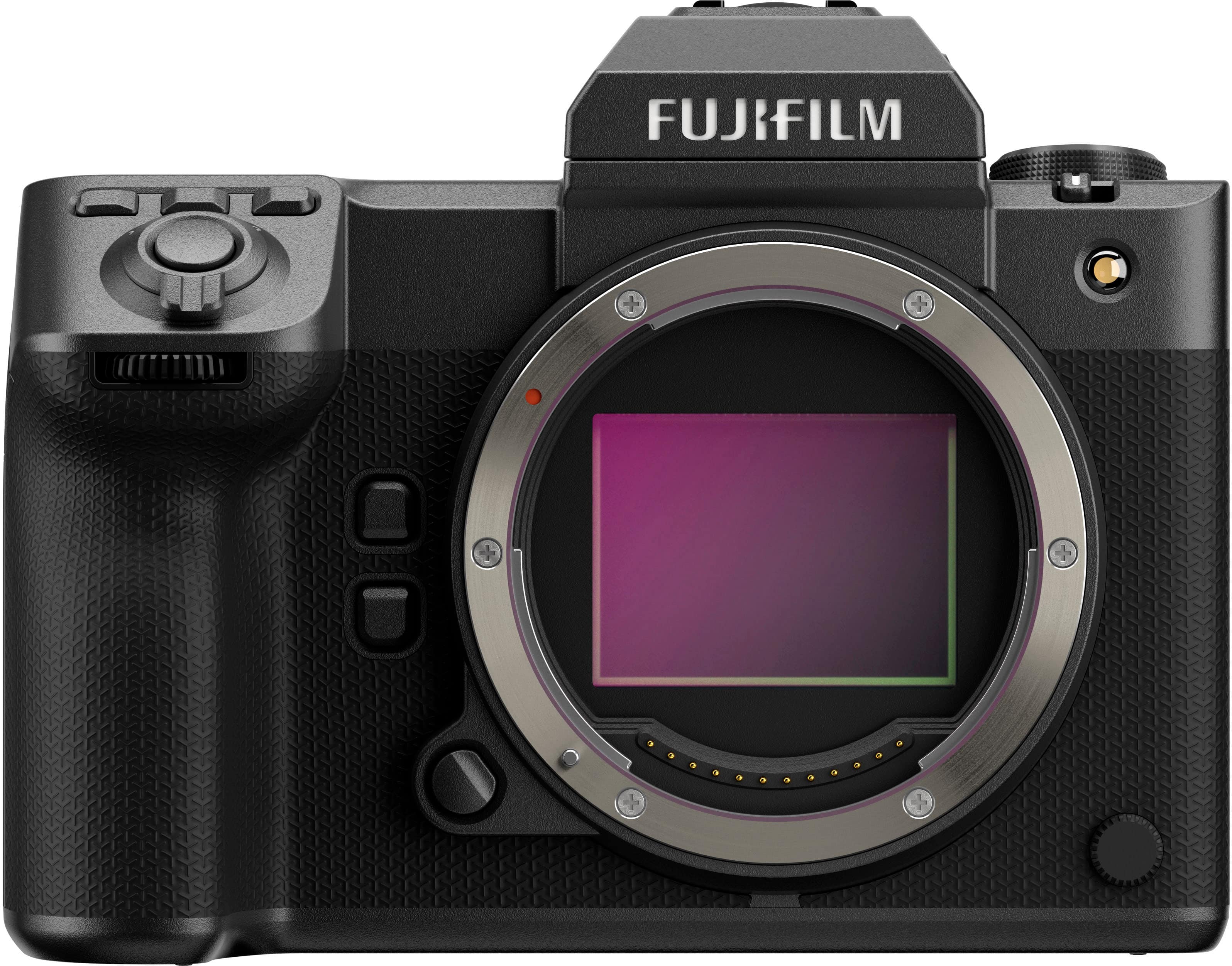 Fujifilm GFX100 II mirrorless camera showing front and side views