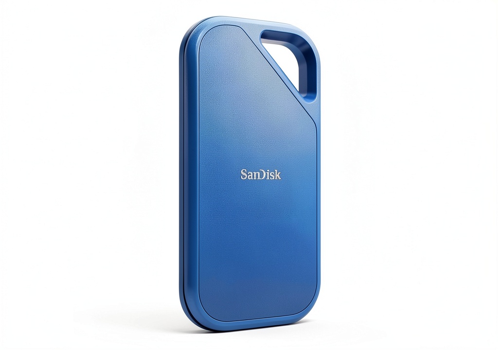 SanDisk Creator Pro SSD connected to a laptop showing fast data transfer