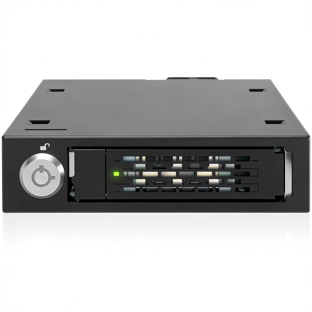 Icy Dock ToughArmor MB601V5K-B drive enclosure showing metal construction and connectivity ports