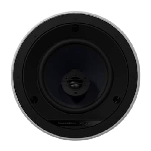 Bowers Wilkins in-ceiling speaker installed in a modern living room