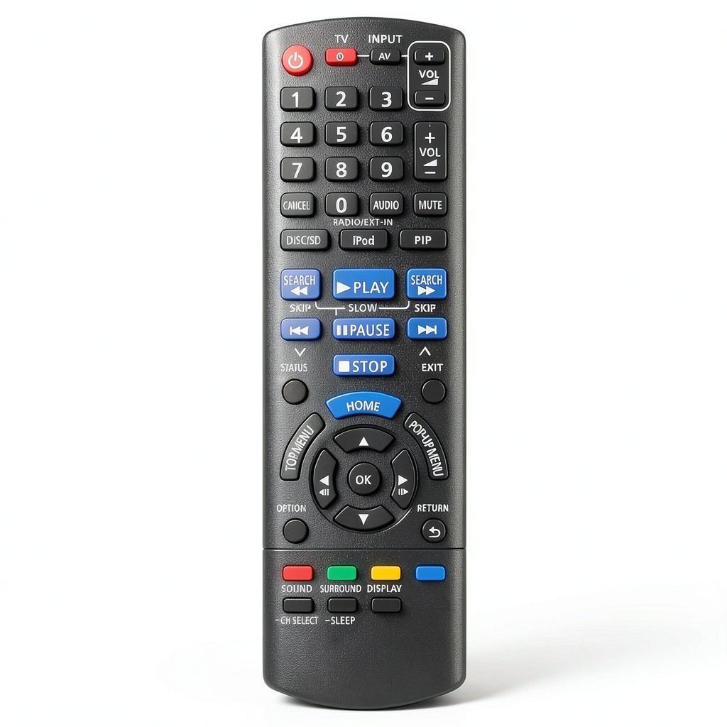 Panasonic N2QAYB000631 replacement remote displayed with home theater system