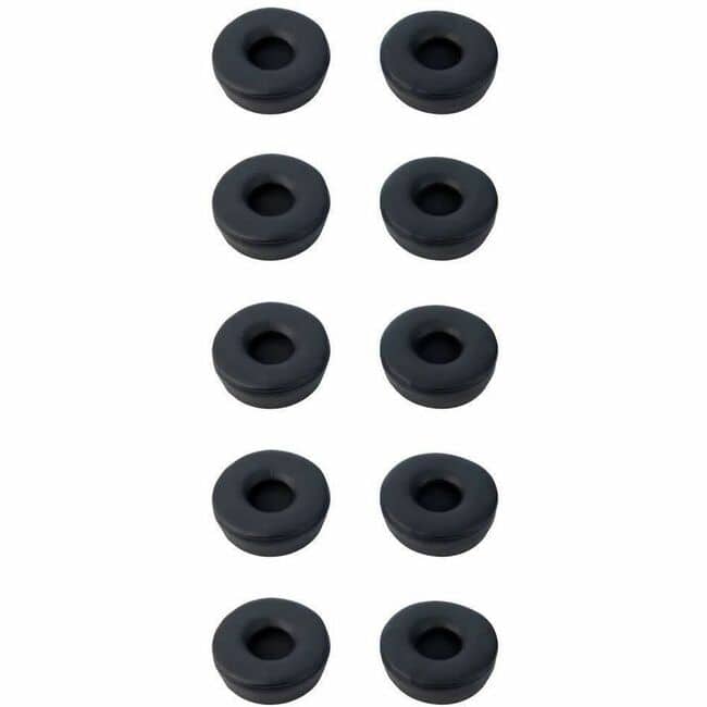 Jabra Engage Ear Cushions black leatherette pack displayed on a desk