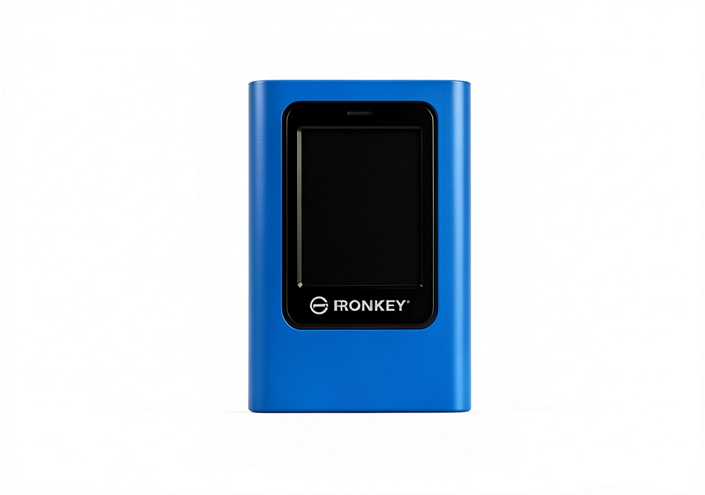 Installing Kingston IronKey Vault Privacy 80 7680GB External SSD on a wooden desk