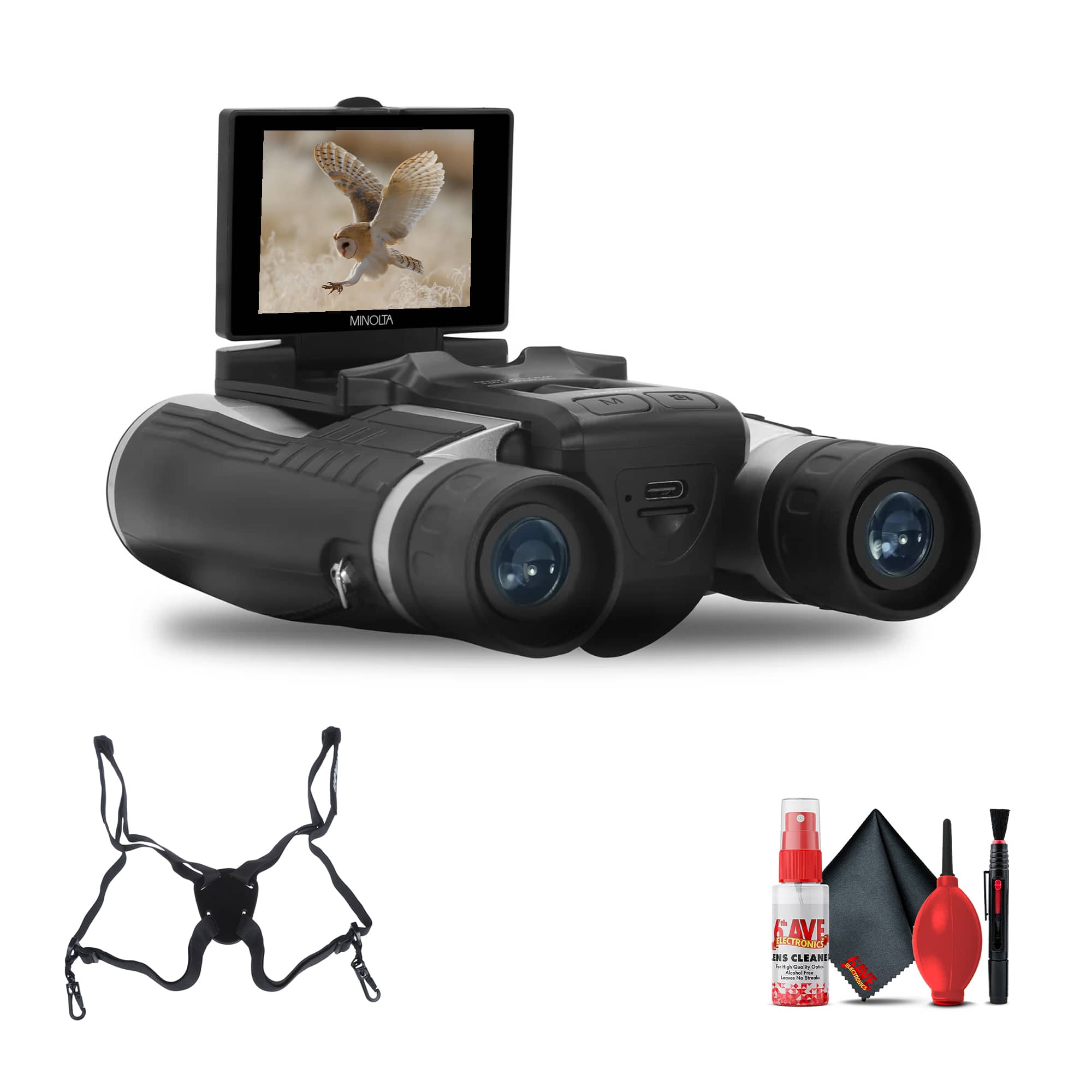 Installing Minolta MN1232A Digital Binoculars 12x32 4K Camera on a wooden desk
