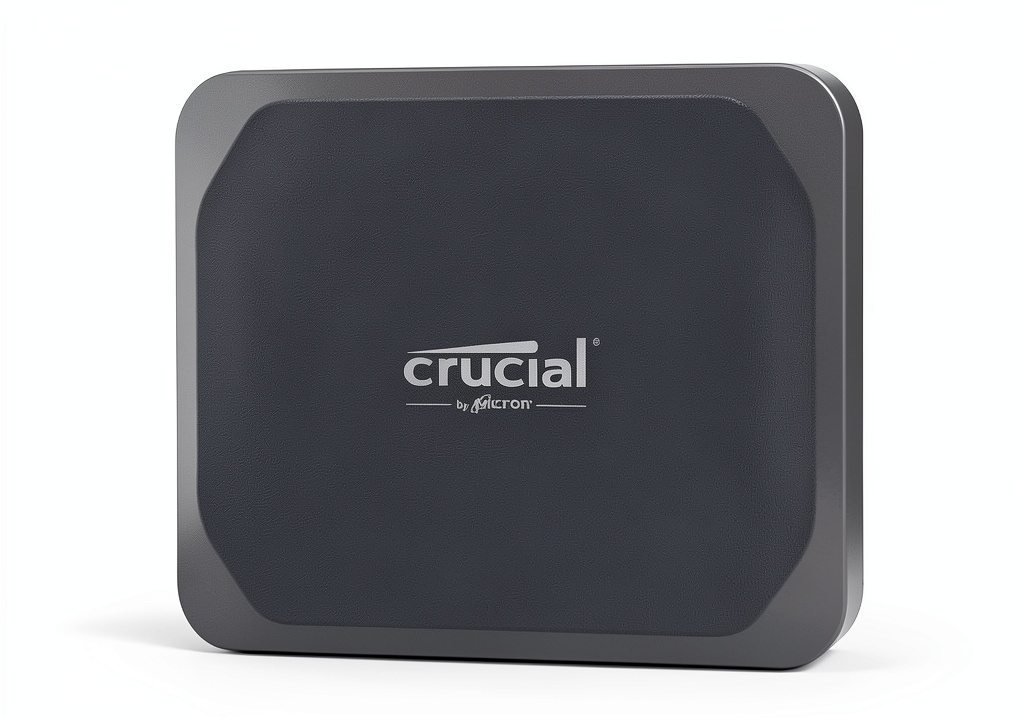 Crucial X10 Portable SSD connected to a laptop showing fast data transfer